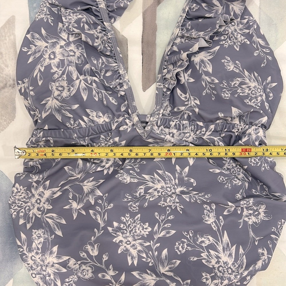 Blue and white floral maternity one piece bathing suit with ruffles - Picture 8 of 10